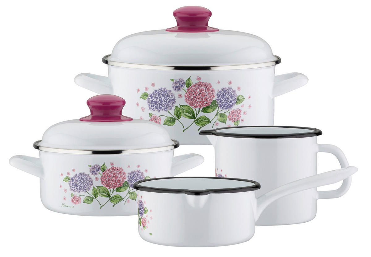 KOCHTOPFSET HORTENSIE 4-teilig  - Weiß, Basics, Metall - GSW