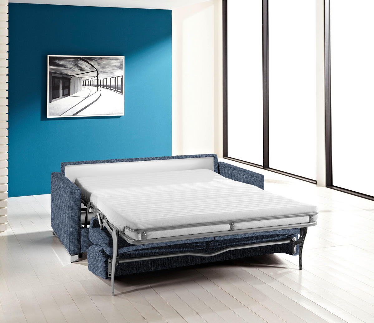 SCHLAFSOFA in Flachgewebe Blau  - Chromfarben/Blau, Design, Textil/Metall (185/84/100cm) - Bali