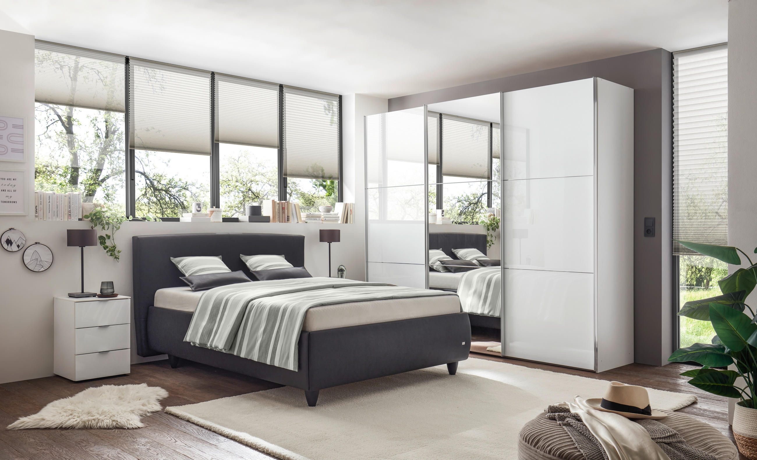 POLSTERBETT 200/200 cm,  in Anthrazit, Matratze, gepolstertes Kopfteil, Lattenrost, Bettkasten, Tagesdecke, H3 + H3 = fest  - Anthrazit/Schwarz, KONVENTIONELL, Holzwerkstoff/Kunststoff (200/200cm) - RUF Betten