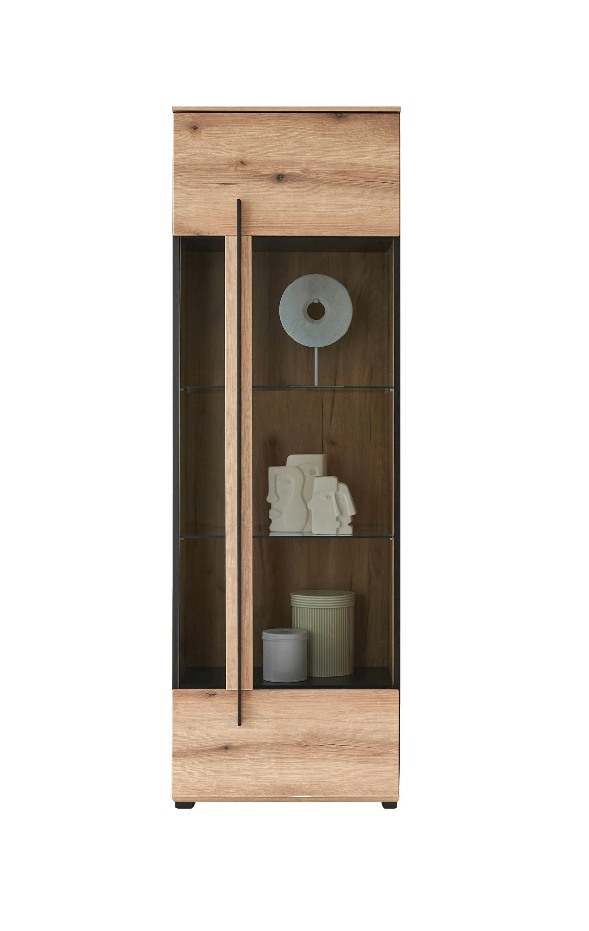 VITRINE  in Eichefarben  - Eichefarben/Schwarz, Design, Glas/Holzwerkstoff (60/200/37cm) - Livetastic
