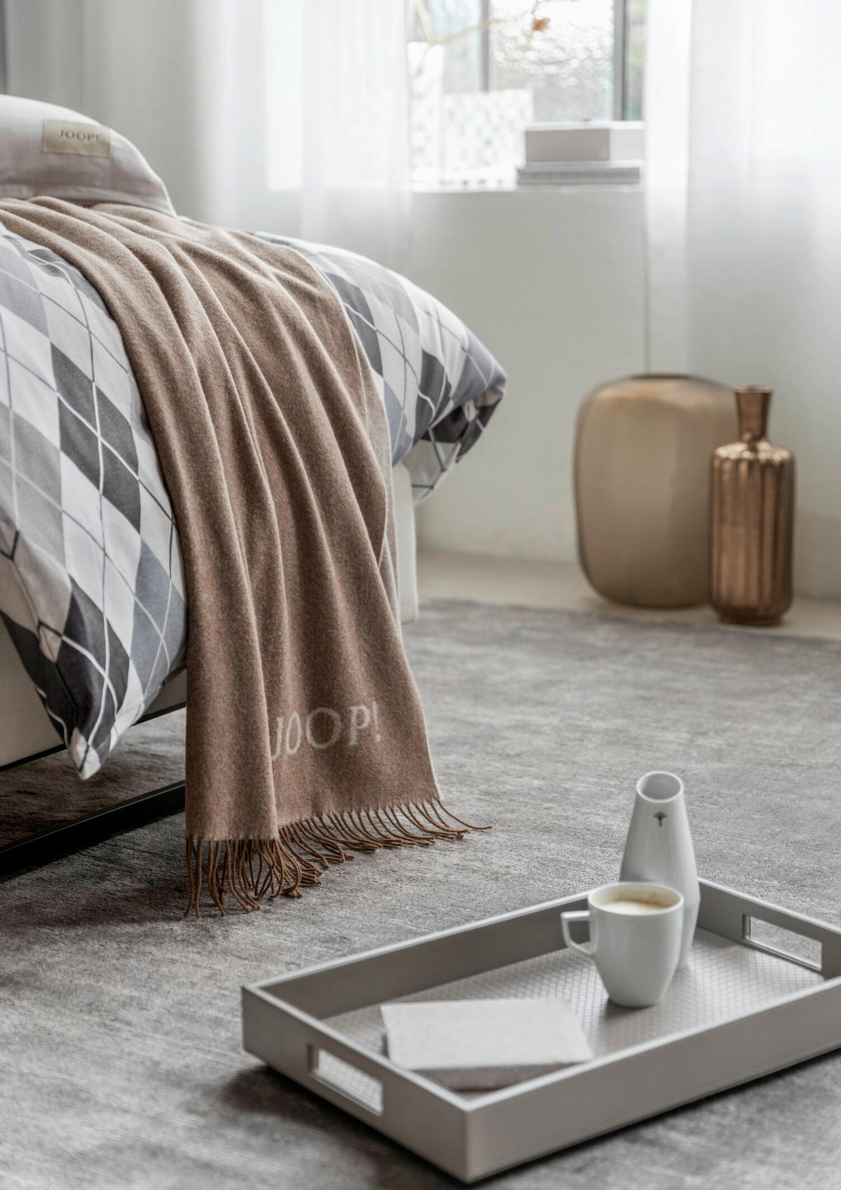 PLÉD, vlna, 130/180 cm - světle hnědá, Basics, textil (130/180cm) - Joop!