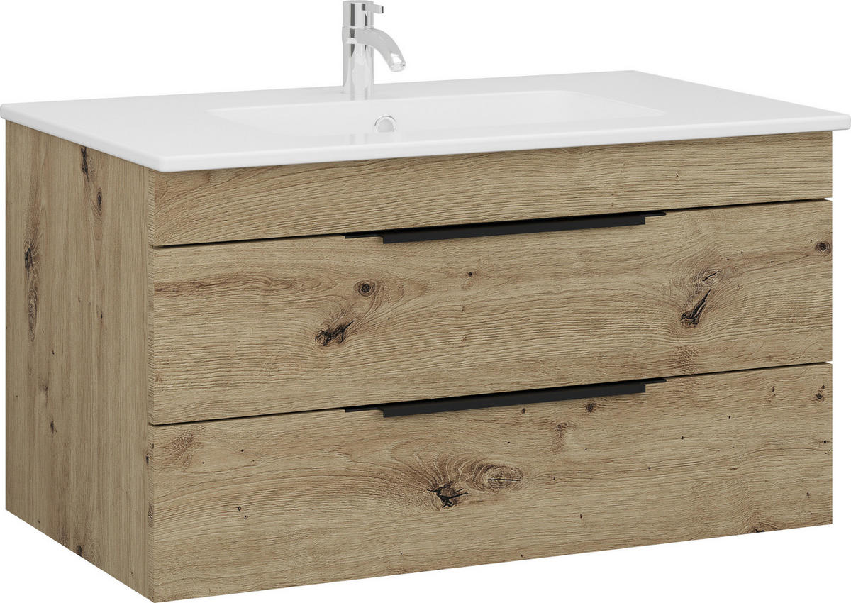 SKRINKA S UMÝVADLOM, dub artisan, dub artisan, 80 cm - čierna/biela, Modern, kov/kompozitné drevo (80cm) - Stylife