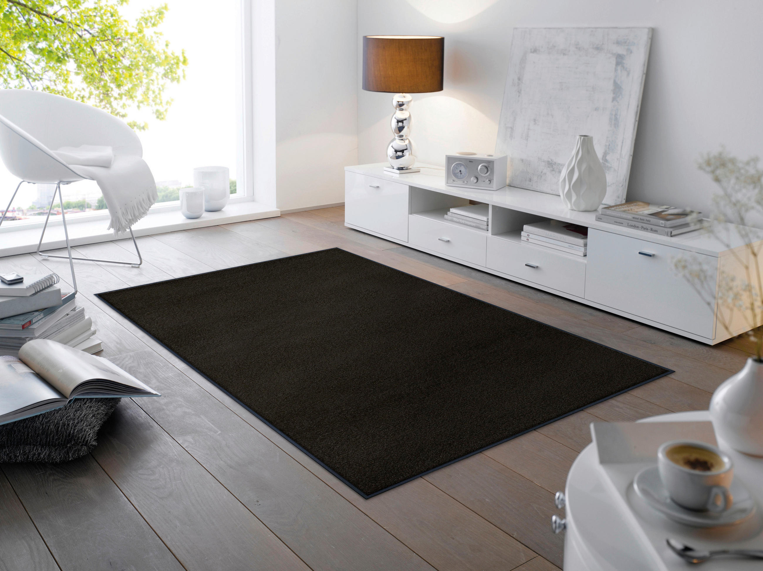 COVOR CU ȚESĂTURĂ PLATĂ Raven Black  - negru, Konventionell, plastic/textil (120/180cm) - wash+dry