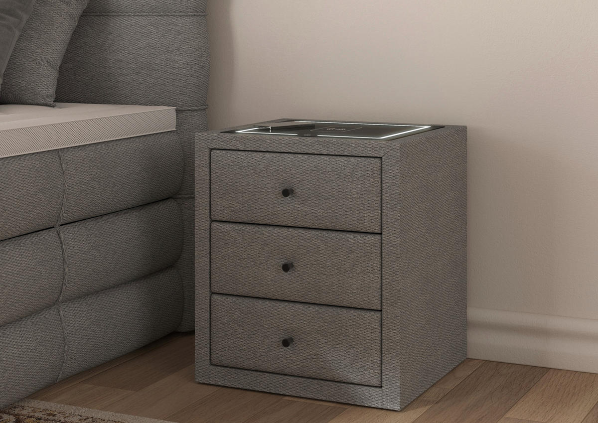 NACHTSCHRANK 49,5/56,5/46 cm, Grau,  - Schwarz/Grau, Basics, Glas/Kunststoff (49,5/56,5/46cm) - Chameo