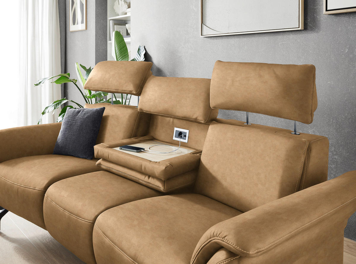 TRAPEZSOFA in Echtleder Honig, Hellbraun  - Hellbraun/Schwarz, KONVENTIONELL, Leder/Metall (221/103/95cm) - Dieter Knoll