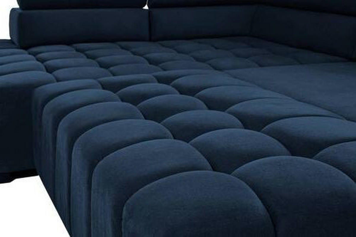 ECKSCHLAFSOFA in Velours Blau  - Blau/Schwarz, Design, Holz/Textil (201/307cm) - Livetastic