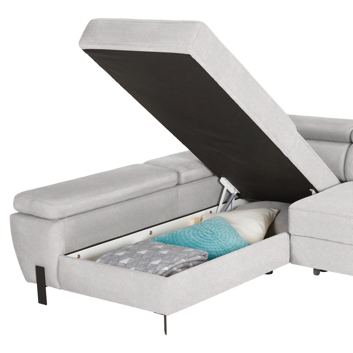 HÖRNSOFFA i vävt tyg ljusgrå  - ljusgrå/svart, Modern, metall/textil (189/90/277cm) - MID.YOU