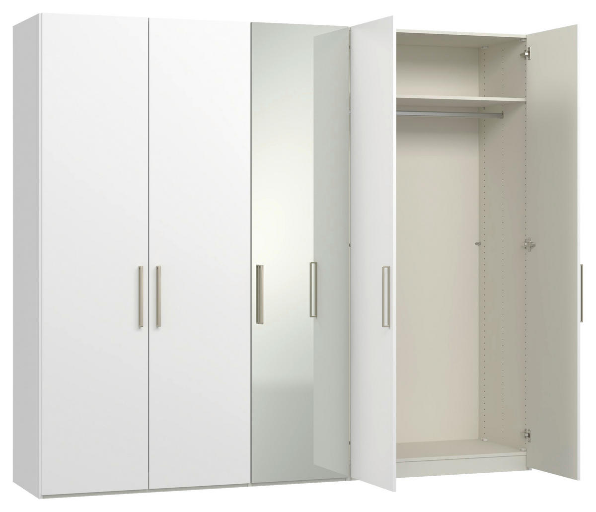 DREHTÜRENSCHRANK 253/220/59 cm,  in Weiß, 5-türig  - Edelstahlfarben/Weiß, Design, Glas/Holzwerkstoff (253/220/59cm) - Jutzler