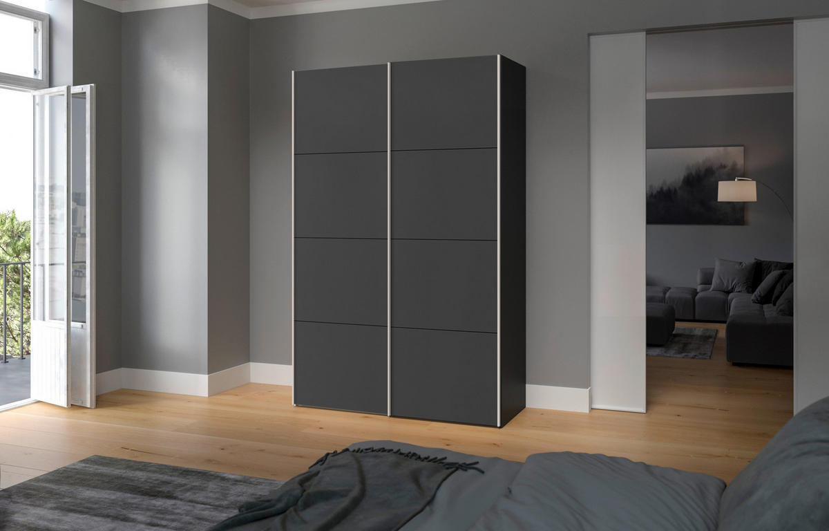 SCHWEBETÜRENSCHRANK 152/236/65 cm 2-türig Anthrazit, Schwarz  - Edelstahlfarben/Anthrazit, Design, Holzwerkstoff (152/236/65cm) - Boxxx