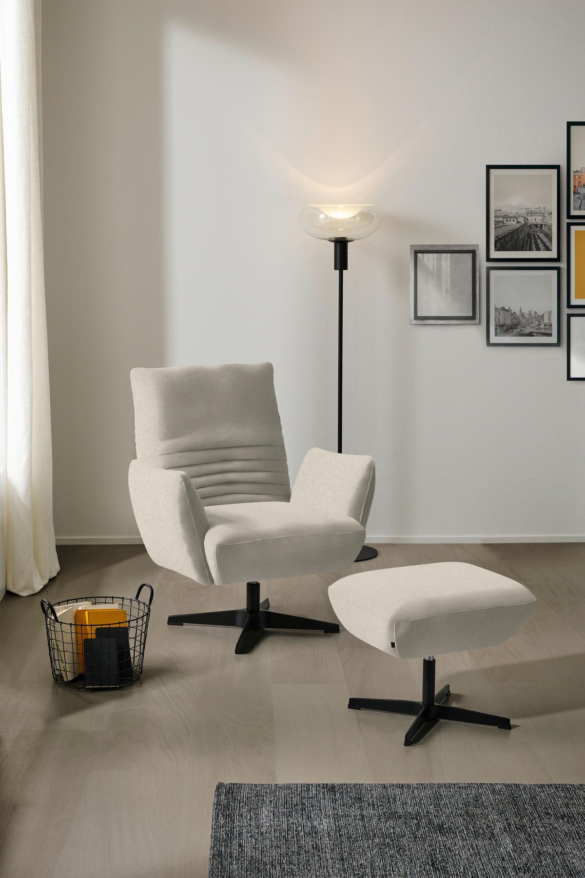 SESSEL in Teddystoff Creme  - Creme/Schwarz, Design, Textil/Metall (60/94/86cm) - Dieter Knoll