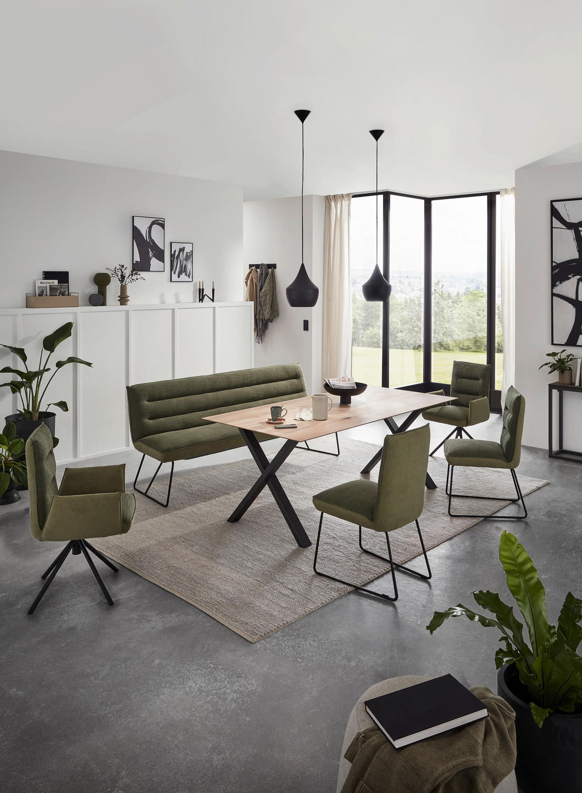 SITZBANK in Metall, Textil Grün, Schwarz  - Schwarz/Grün, Design, Textil/Metall (218/89/68cm) - Dieter Knoll