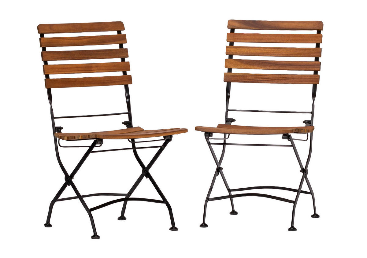 GARTENKLAPPSTUHL-SET Akazie Eisen Anthrazit, Akaziefarben  - Anthrazit/Akaziefarben, Basics, Holz/Metall (45/89/58cm) - Gardenson