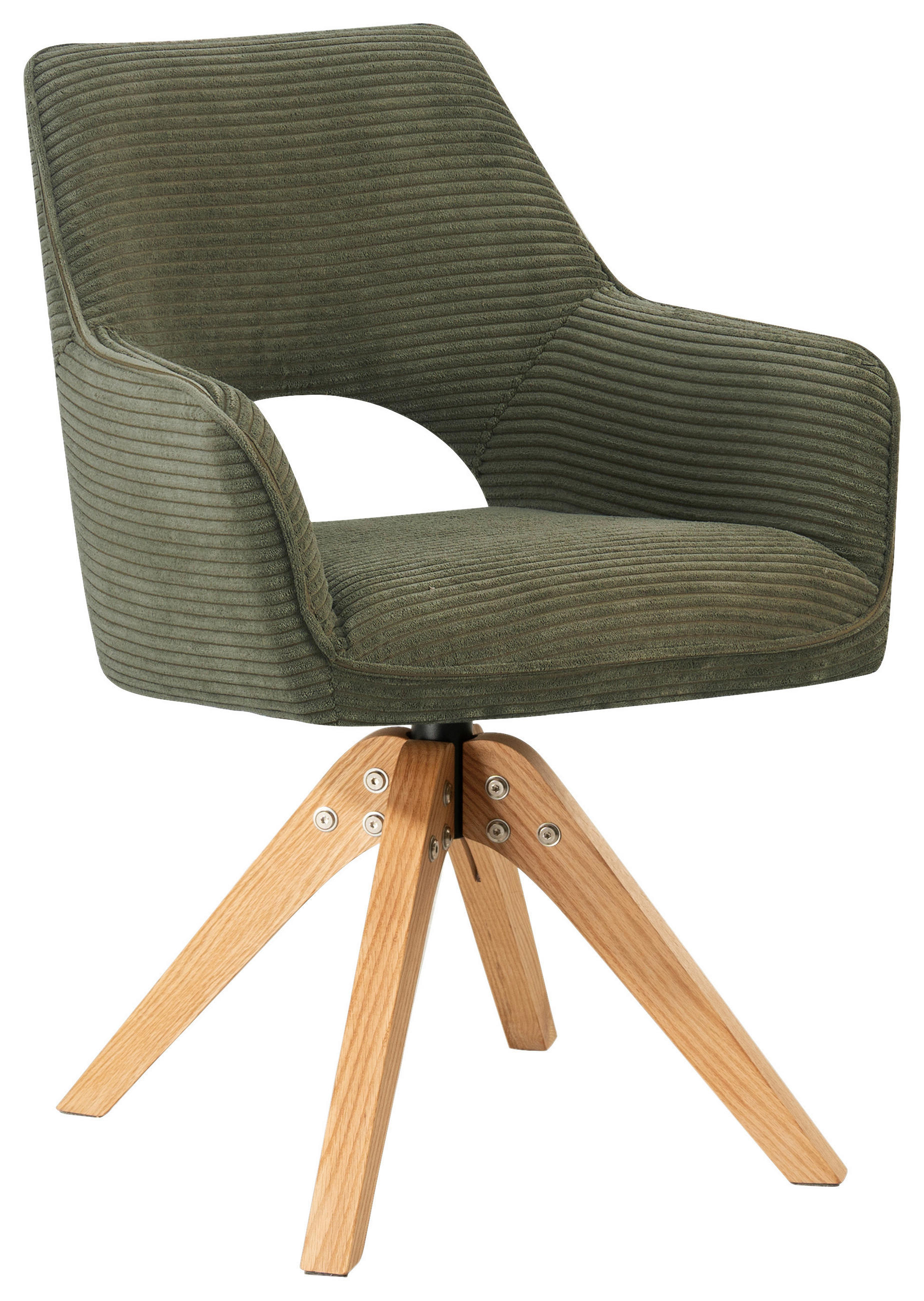 ARMLEHNSTUHL  Sitzfläche 360° drehbar, inklusive Armlehnen Cord  - Eichefarben/Grün, Design, Holz/Textil (60/85/63cm) - Hom`in