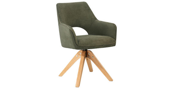 ARMLEHNSTUHL  Sitzfläche 360° drehbar, inklusive Armlehnen Cord  - Eichefarben/Grün, Design, Holz/Textil (60/85/63cm) - Hom`in
