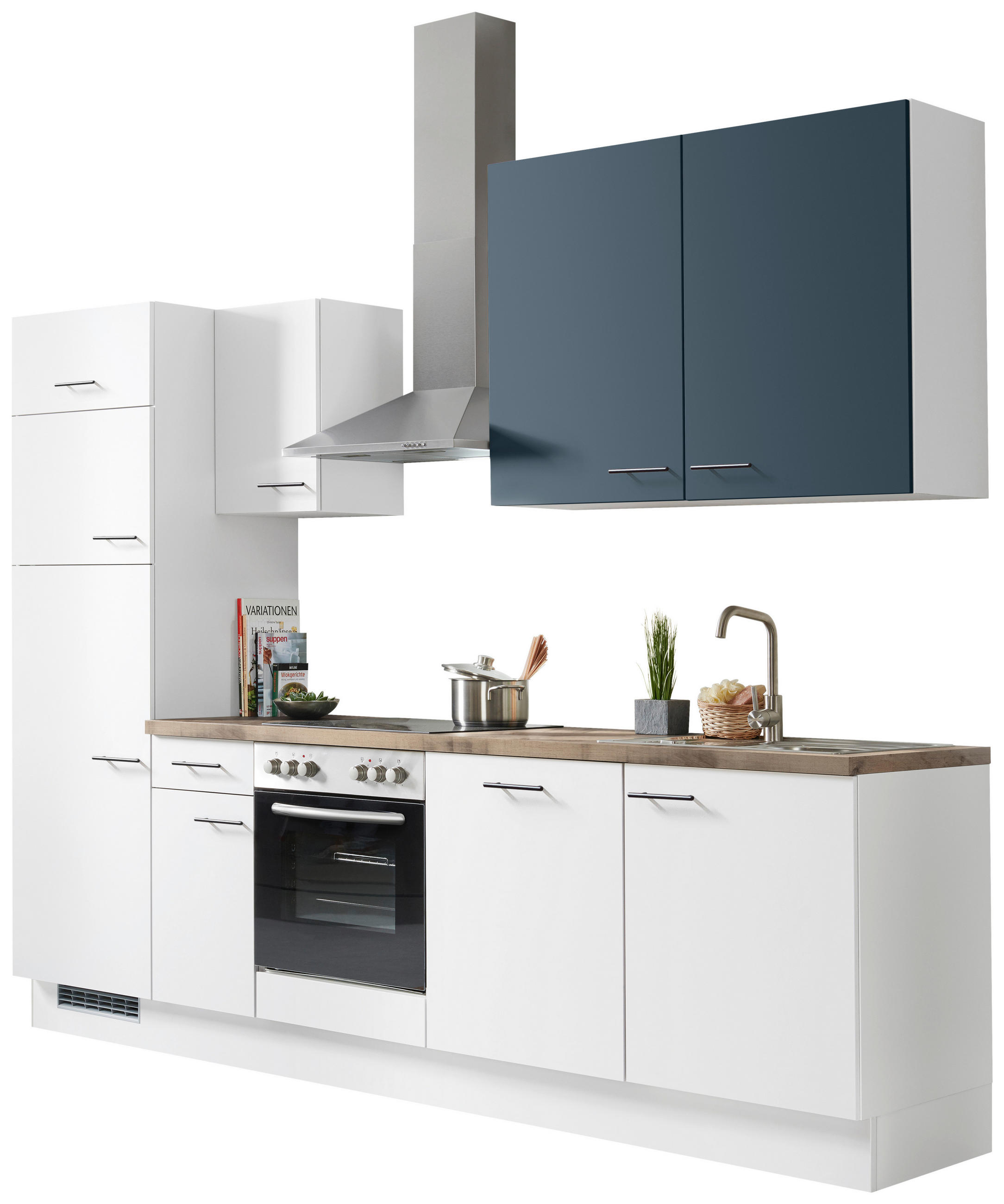 KÜCHENLEERBLOCK 280 cm   in Eichefarben, Hellgrau, Dunkelblau  - Eichefarben/Hellgrau, Basics, Holzwerkstoff/Metall (280cm) - Impuls