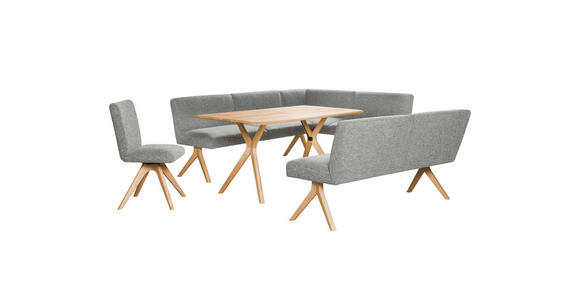 SITZBANK 160/85/69 cm Webstoff Hellgrau Eiche vollmassiv  - Eichefarben/Hellgrau, KONVENTIONELL, Holz/Textil (160/85/69cm) - Linea Natura