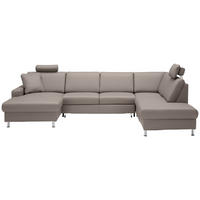 WOHNLANDSCHAFT  in Echtleder Hellgrau  - Hellgrau/Alufarben, Design, Leder/Metall (165/339/233cm) - Beldomo Premium