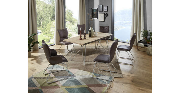 ESSTISCH in Holz, Metall 160/110/77 cm - Edelstahlfarben/Eichefarben, Design, Holz/Metall (160/110/77cm) - Dieter Knoll