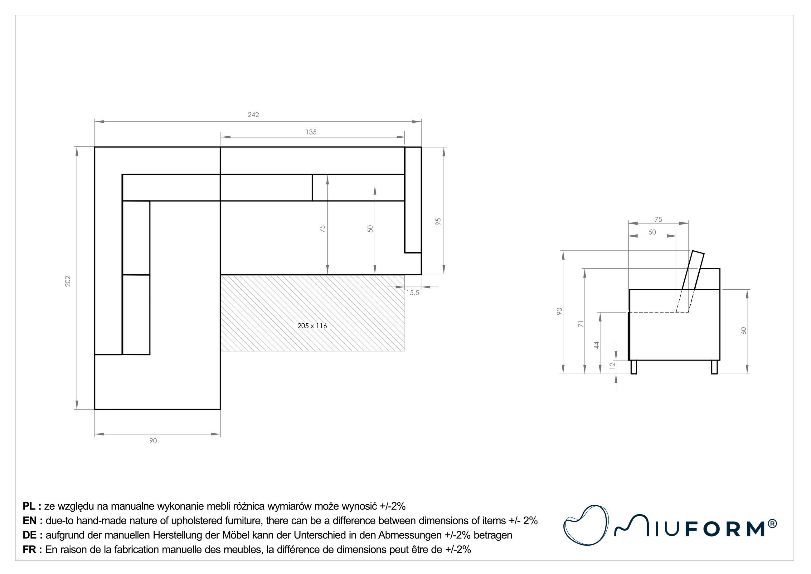 Thumbnail - Mid.you Ecksofa, Dunkelgrau, Textil, Eiche, Uni, 6-Sitzer, Füllung: Schaumstoffflocken,Schaumstoffflocken, Ottomane link...