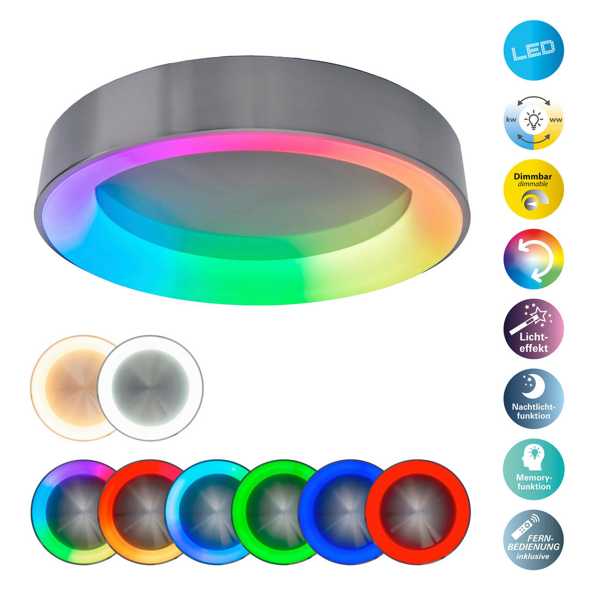 LED-DECKENLEUCHTE Multo 46,5 cm  - Grau, Basics, Kunststoff/Metall (46,5cm) - Näve