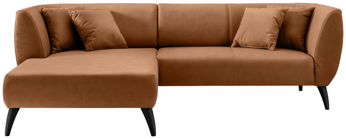 ECKSOFA in Lederlook Cognac  - Cognac/Schwarz, Modern, Holz/Textil (160/264cm) - Livetastic