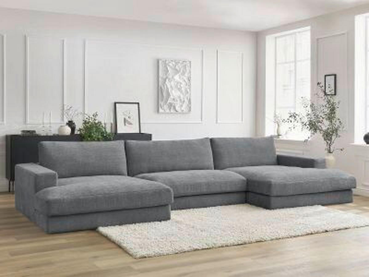 WOHNLANDSCHAFT LEONARD Dunkelgrau Struktur  - Dunkelgrau/Schwarz, MODERN, Kunststoff/Textil (159/404/159cm)