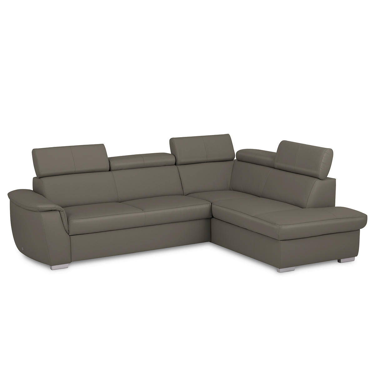ECKSOFA  in Lederlook Echtleder Schlammfarben  - Schlammfarben/Silberfarben, Leder/Holz (262/211cm) - Celina Home