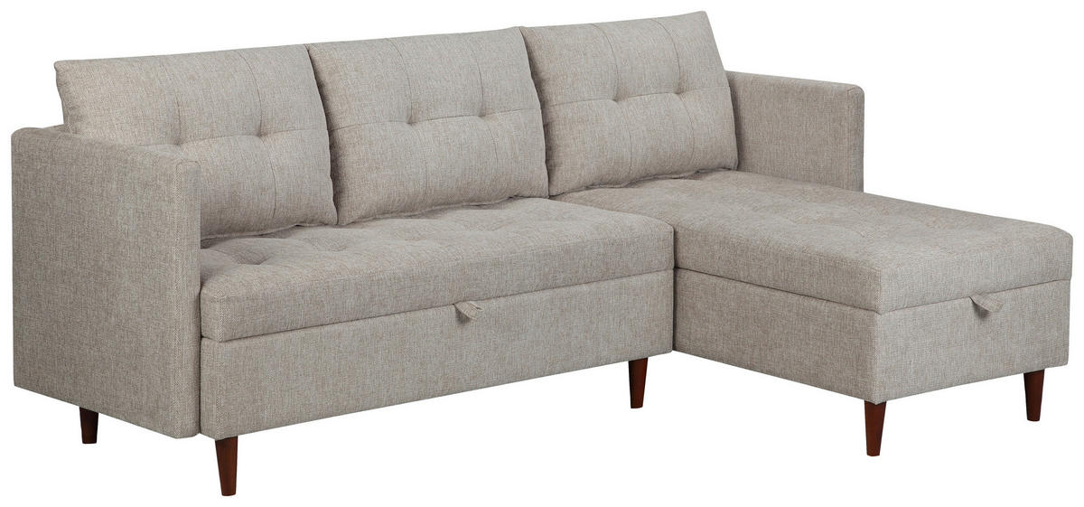 ECKSOFA SOLIN Beige Webstoff Rückenkissen, Bettkasten  - Beige/Braun, Design, Holz/Textil (188/79/123cm) - P & B