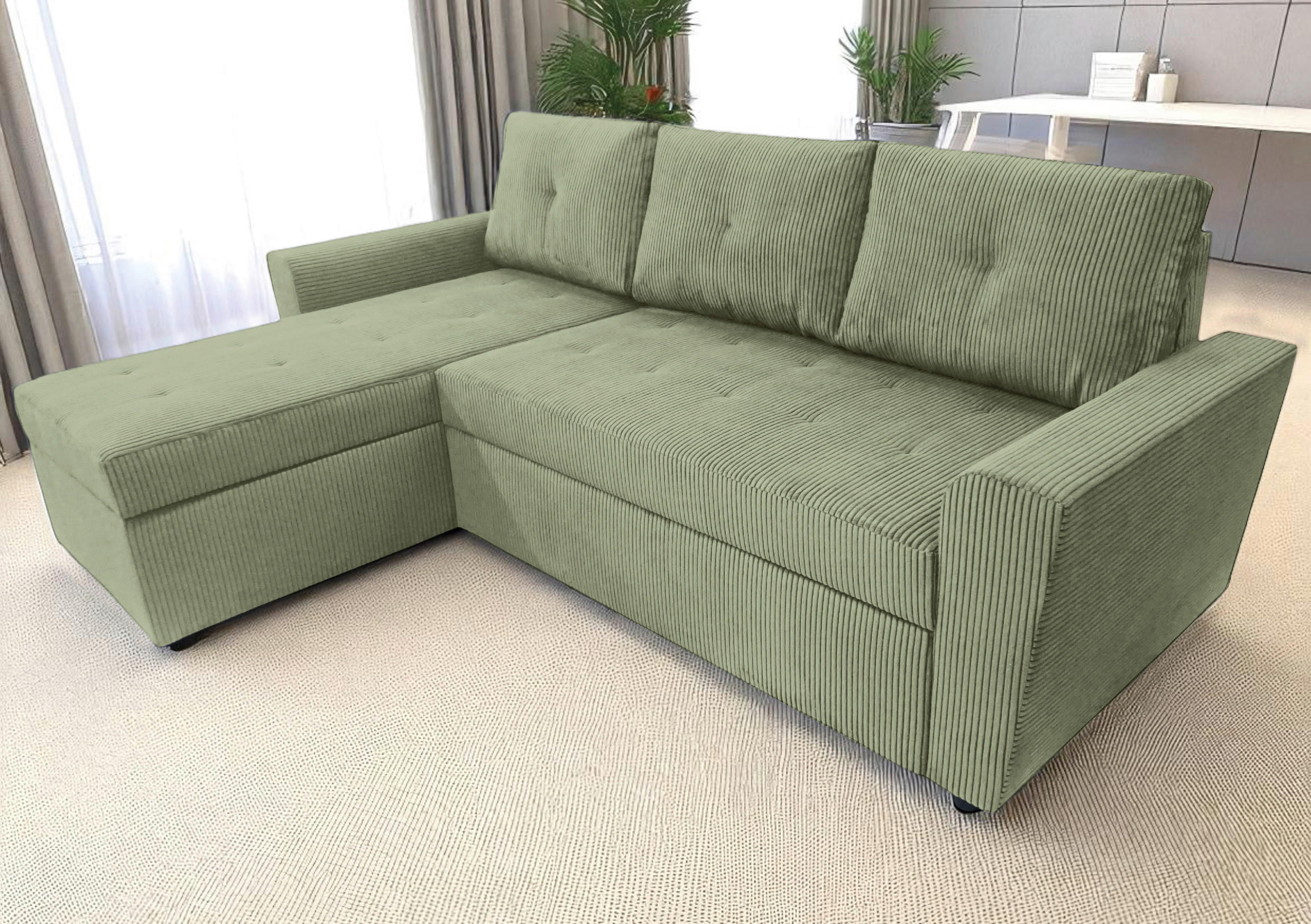 ECKSOFA TERMOLI Mintgrün Cord  - Schwarz/Mintgrün, Design, Kunststoff/Textil (155/231cm) - MID.YOU