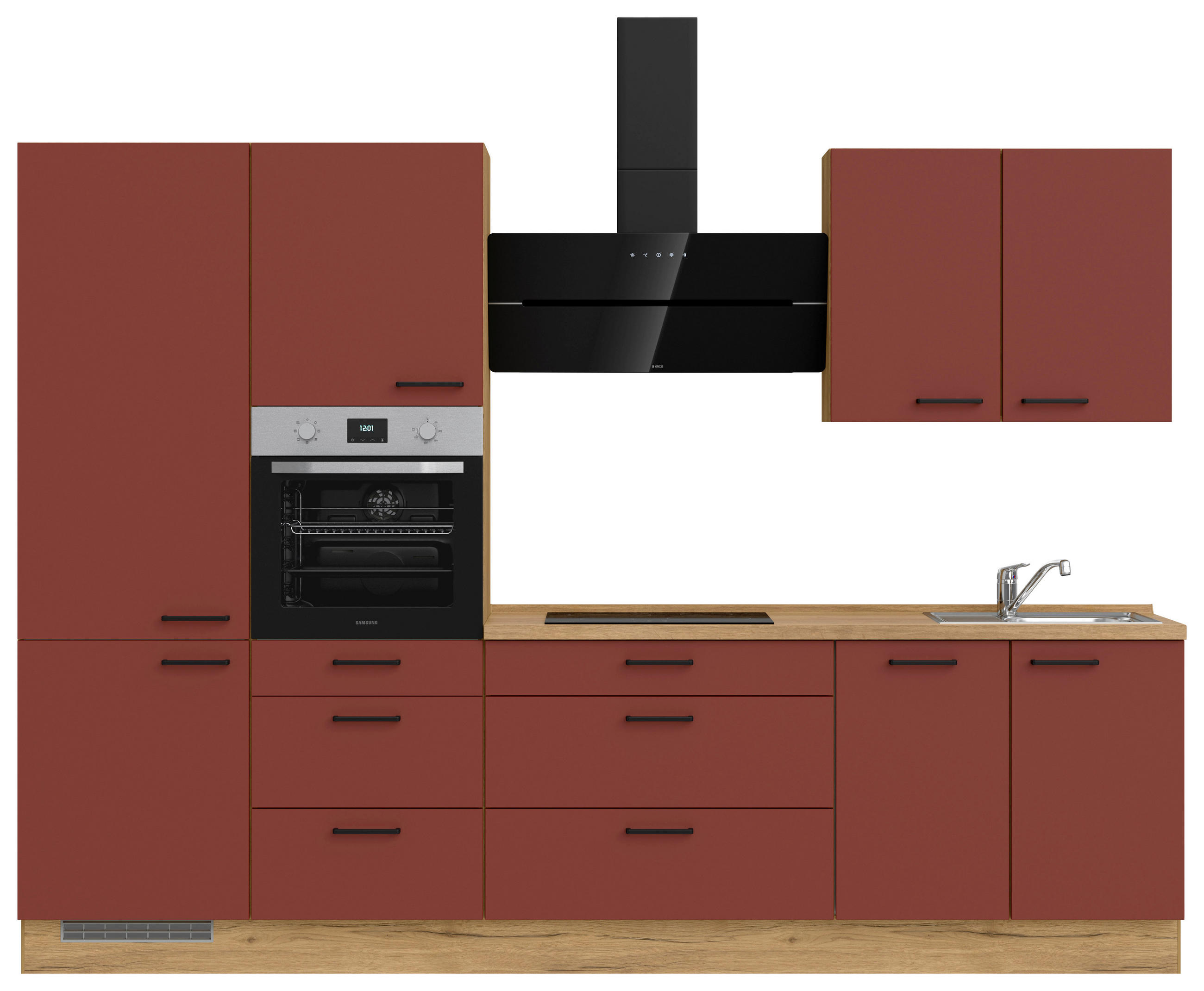 KÜCHENLEERBLOCK 300 cm   in Rot, Eichefarben  - Eichefarben/Rot, MODERN, Holzwerkstoff/Metall (300cm) - Nobilia