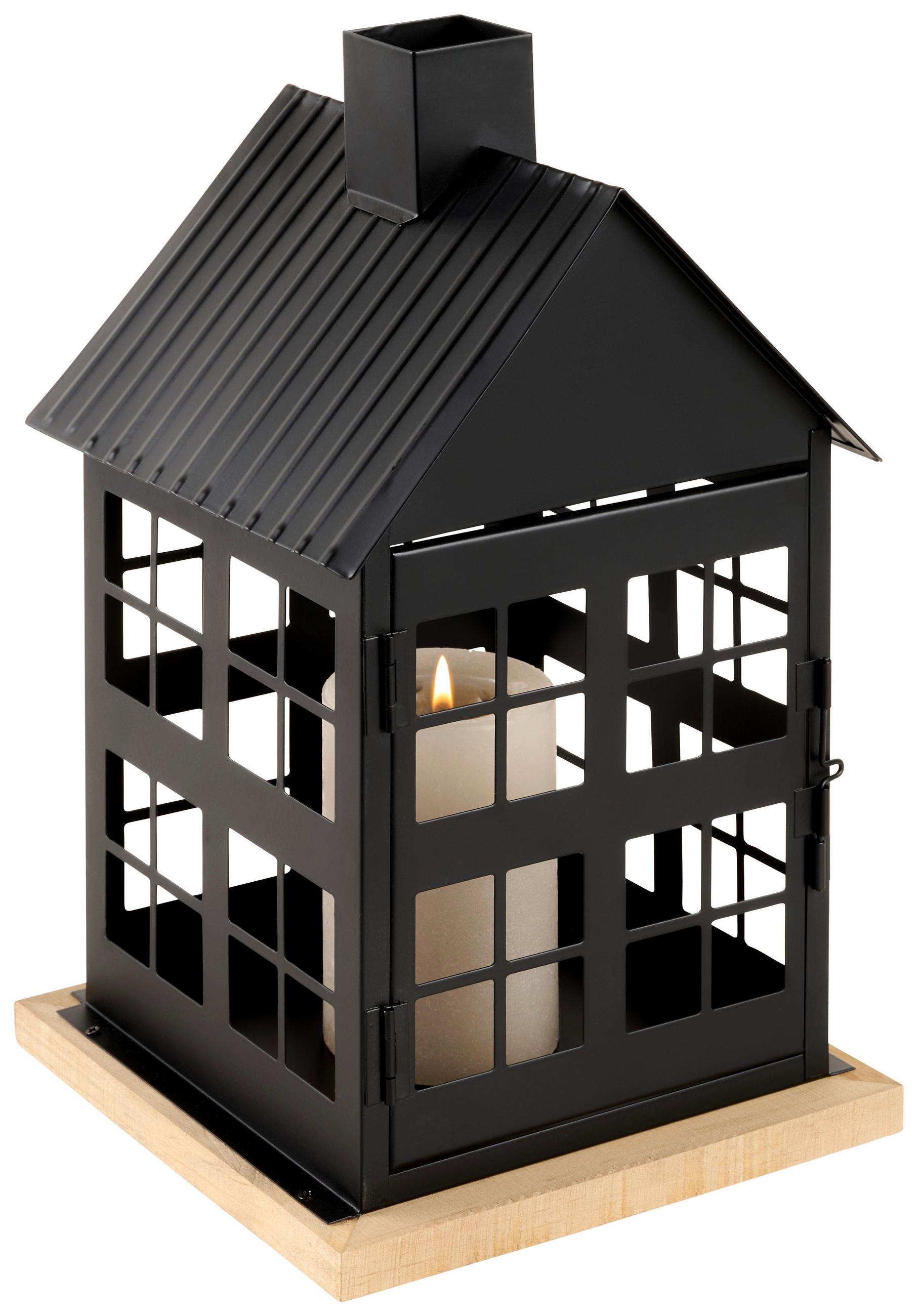 LATERNE - Ecru/Schwarz, Trend, Holz/Metall (18/30cm) - Ambia Home