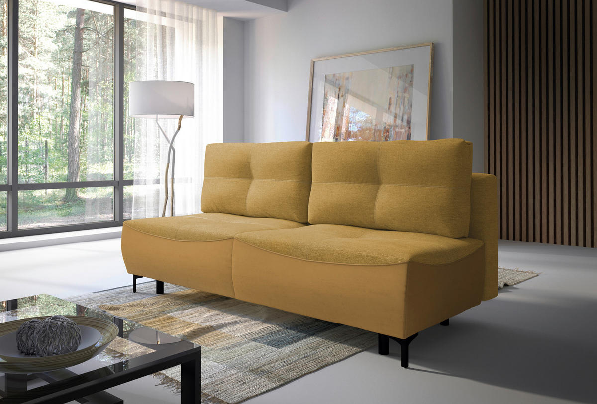 SCHLAFSOFA  mit Schlafen auf Sitzhöhe, Rücken echt Struktur Gelb  - Gelb/Schwarz, Design, Textil/Metall (197/94/96cm) - MID.YOU