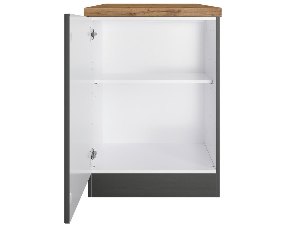 KÜCHENUNTERSCHRANK 60/86/60 cm  in Grau, Eiche Wotan  - Eiche Wotan/Schwarz, LIFESTYLE, Holzwerkstoff/Metall (60/86/60cm) - Held