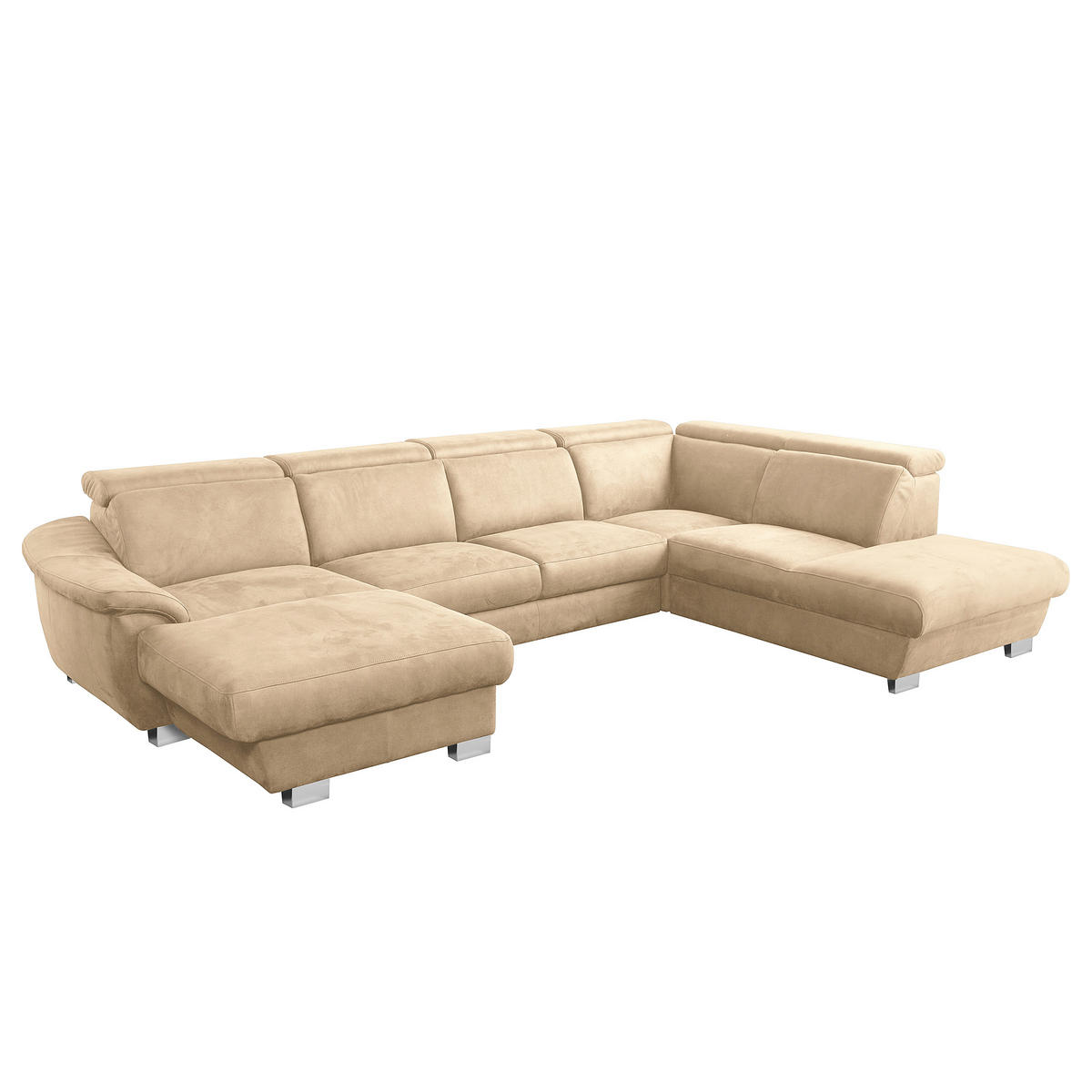 WOHNLANDSCHAFT Beige Mikrofaser  - Chromfarben/Beige, Design, Textil/Metall (238/347/273cm) - Livetastic
