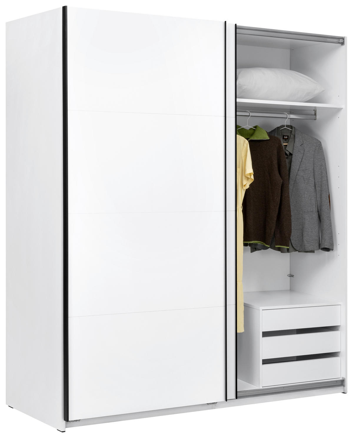 SCHIEBETÜRENSCHRANK 200/211,5/61,5 cm 2-türig Weiß  - Schwarz/Weiß, MODERN, Holzwerkstoff/Metall (200/211,5/61,5cm) - MID.YOU