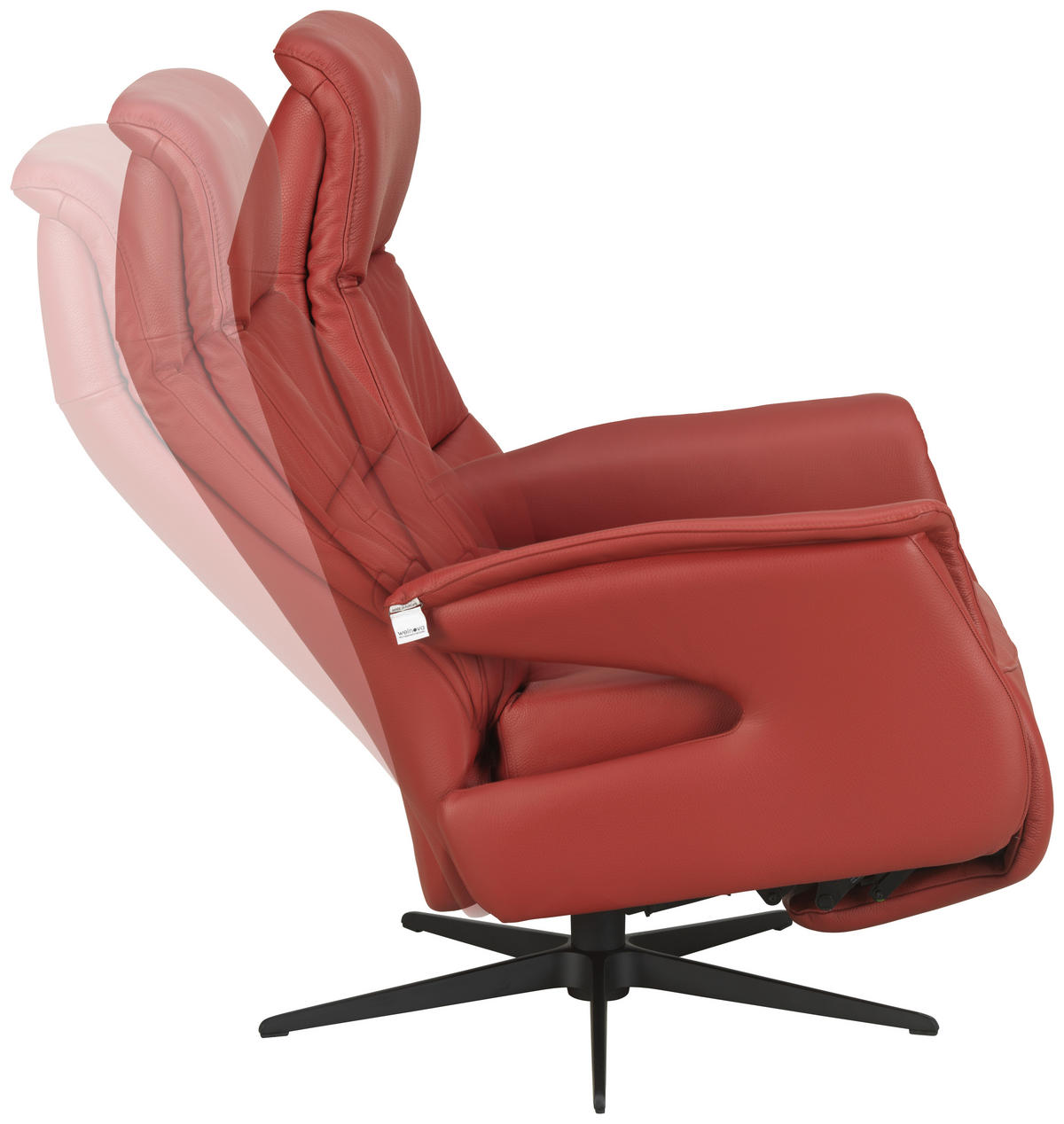 RELAXSESSEL Echtleder Rücken echt    - Rot/Schwarz, Design, Leder/Metall (74/108/86cm) - Welnova