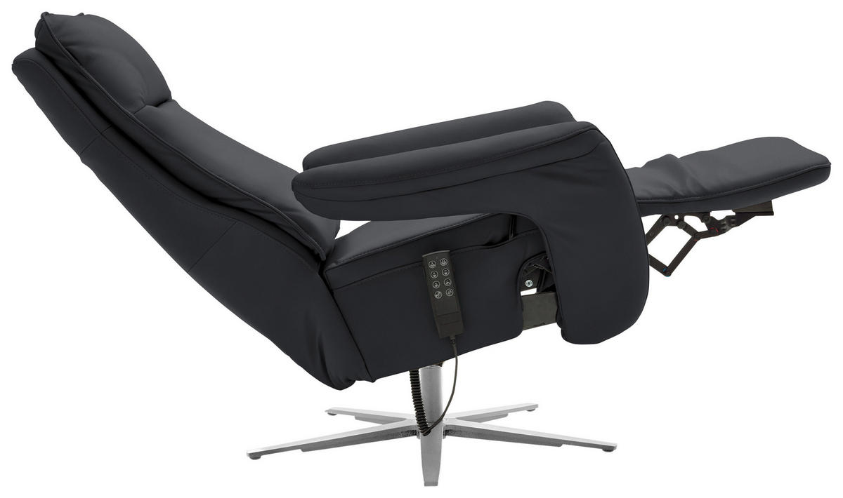 RELAXSESSEL in Leder Anthrazit  - Edelstahlfarben/Anthrazit, Design, Leder/Metall (79-83/116/87-176cm) - Valdera