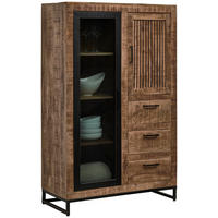 HIGHBOARD 90/142/40 cm Naturfarben, Hellbraun  90/142/40 cm  - Hellbraun/Schwarz, Design, Glas/Holz (90/142/40cm) - Carryhome