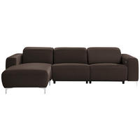 ECKSOFA Dunkelbraun Echtleder  - Chromfarben/Dunkelbraun, Design, Leder/Metall (177/292cm) - Pure Home Lifestyle
