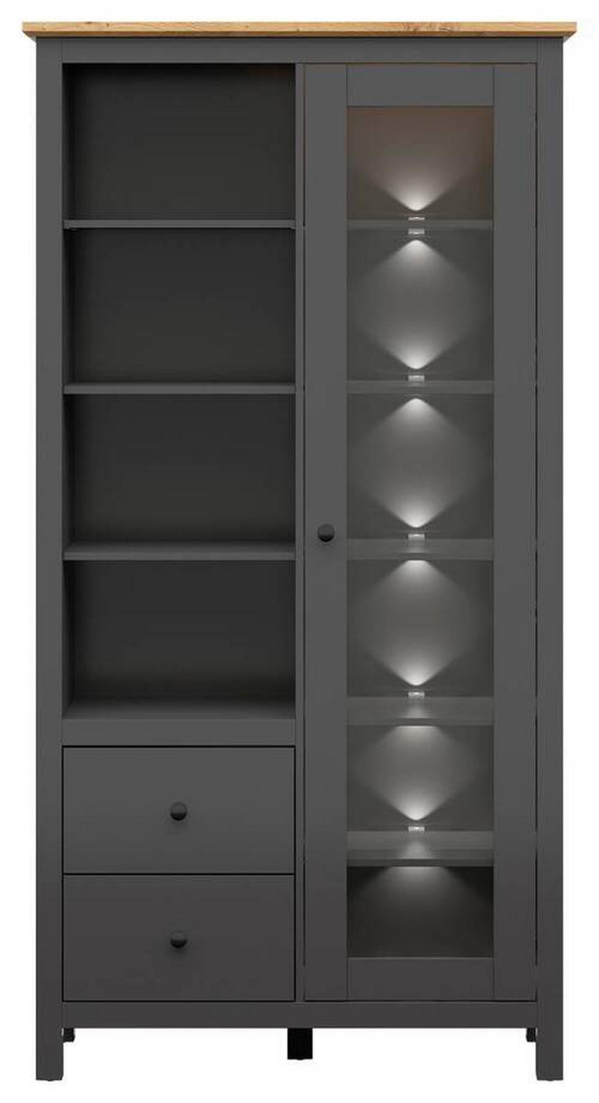 VITRINA 106/203/44 cm   - boje grafita/hrast Artisan, Design, staklo/drvni materijal (106/203/44cm)
