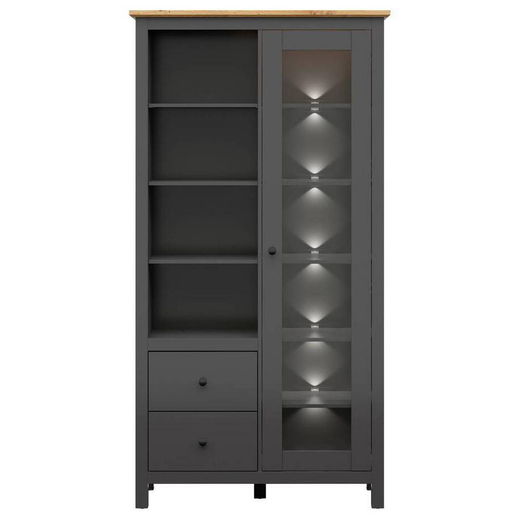 Thumbnail - Xxxl Vitrine, Graphit, Eiche Artisan, Glas, Holzwerkstoff, 8 Fächer, 2 Schubladen, 106x203x44 cm, Wohnzimmer, Wohnwände,...