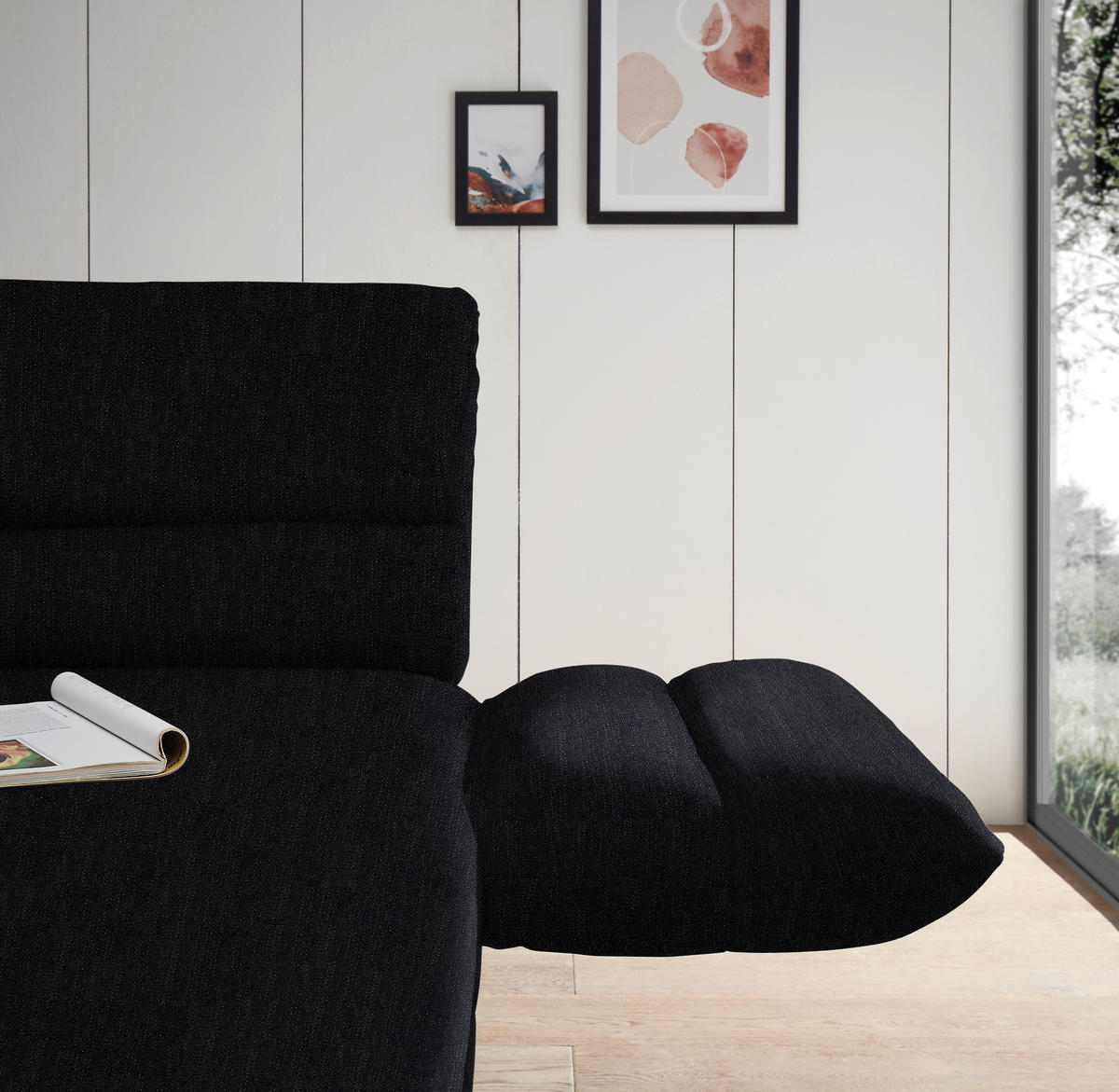 ECKSOFA in Flachgewebe Schwarz  279-327/176-217 cm  - Schwarz, Design, Textil/Metall (279-327/176-217cm) - Dieter Knoll