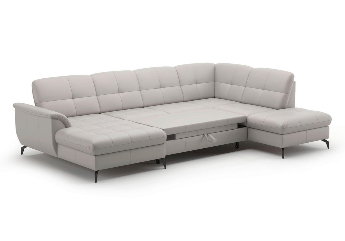 WOHNLANDSCHAFT Hellgrau Echtleder  - Hellgrau/Schwarz, MODERN, Leder/Metall (164/319/212cm) - Sit & More
