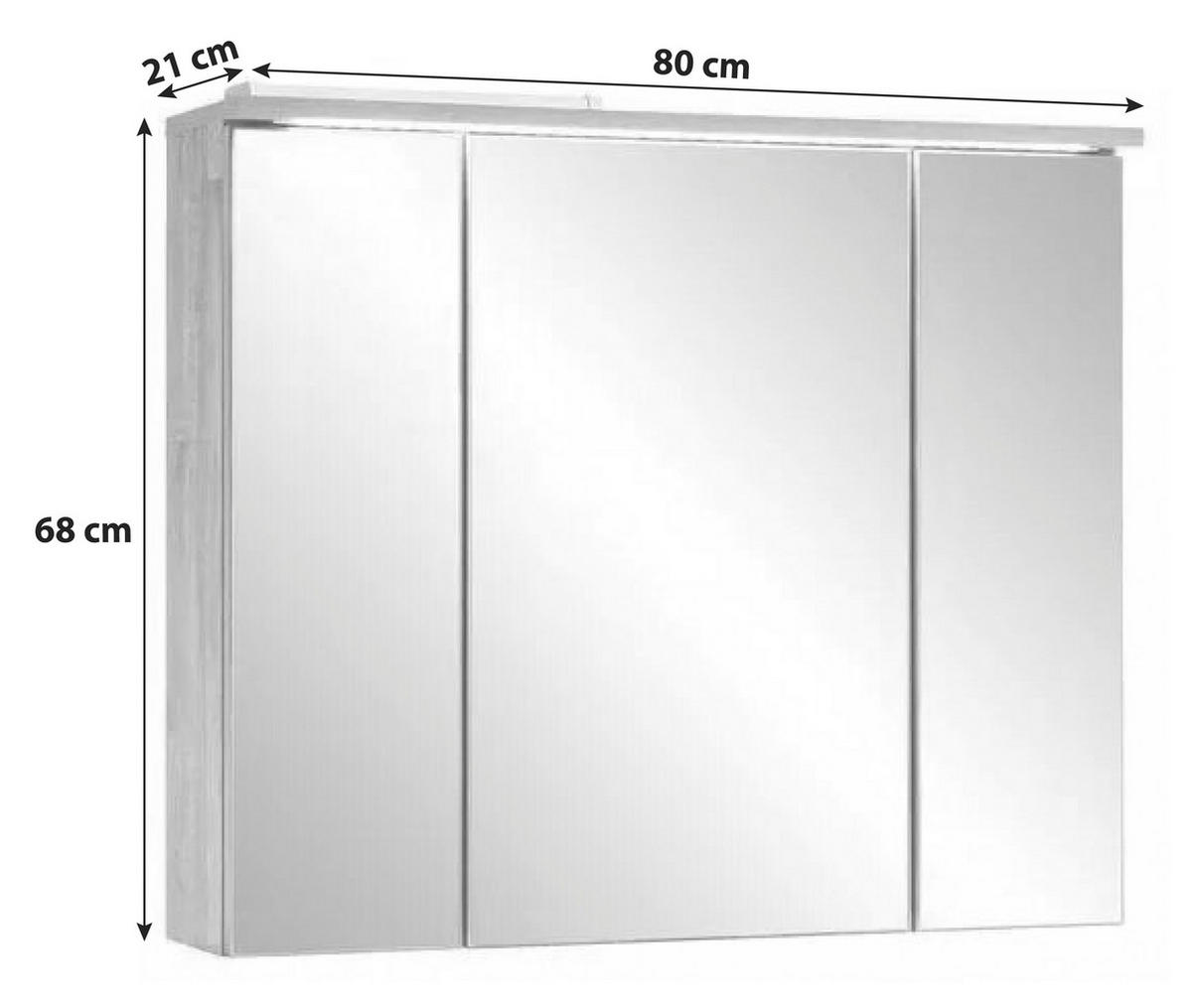 ZRCADLOVÁ SKŘÍŇKA, barvy dubu, 80/68/21 cm - barvy dubu, Konvenční, kompozitní dřevo/sklo (80/68/21cm) - MID.YOU