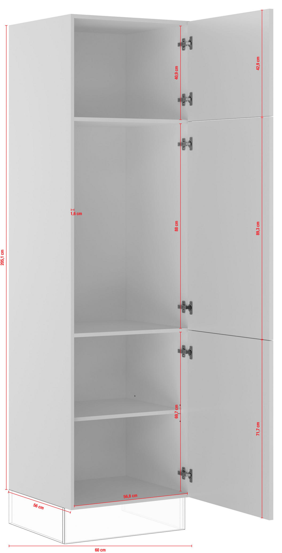 GERÄTEUMBAUSCHRANK 60/220,6/57,6 cm  in Weiß  - Edelstahlfarben/Weiß, Basics, Holzwerkstoff/Metall (60/220,6/57,6cm) - Impuls