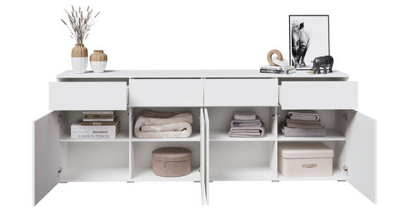 SIDEBOARD  220/80/40 cm 4 Schublade(n)  - Silberfarben/Weiß, Design, Holzwerkstoff/Kunststoff (220/80/40cm) - Xora
