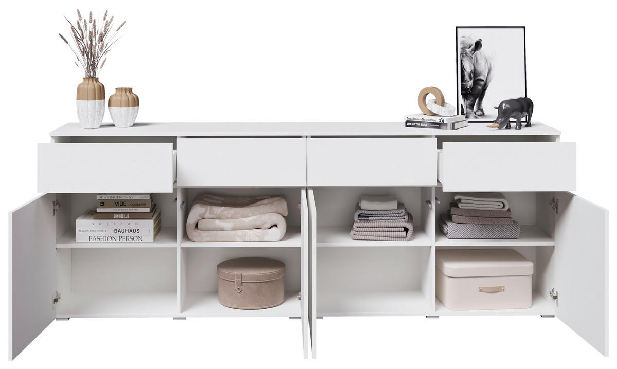 SIDEBOARD  220/80/40 cm 4 Schublade(n)  - Silberfarben/Weiß, Design, Holzwerkstoff/Kunststoff (220/80/40cm) - Xora
