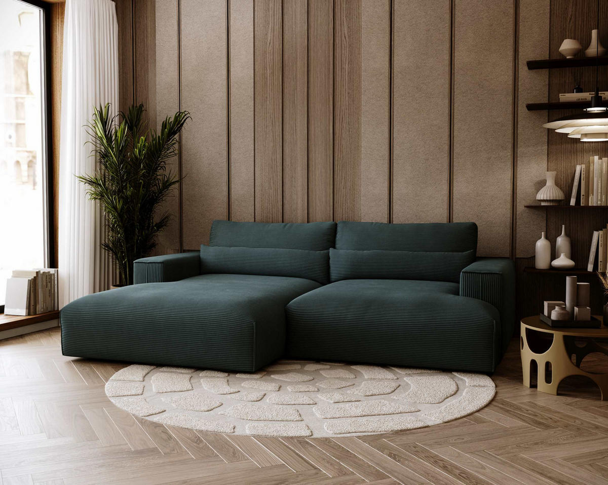 ECKSOFA Felicia Anthrazit Cord  - Anthrazit/Schwarz, Design, Kunststoff/Textil (187/267cm) - Stylife