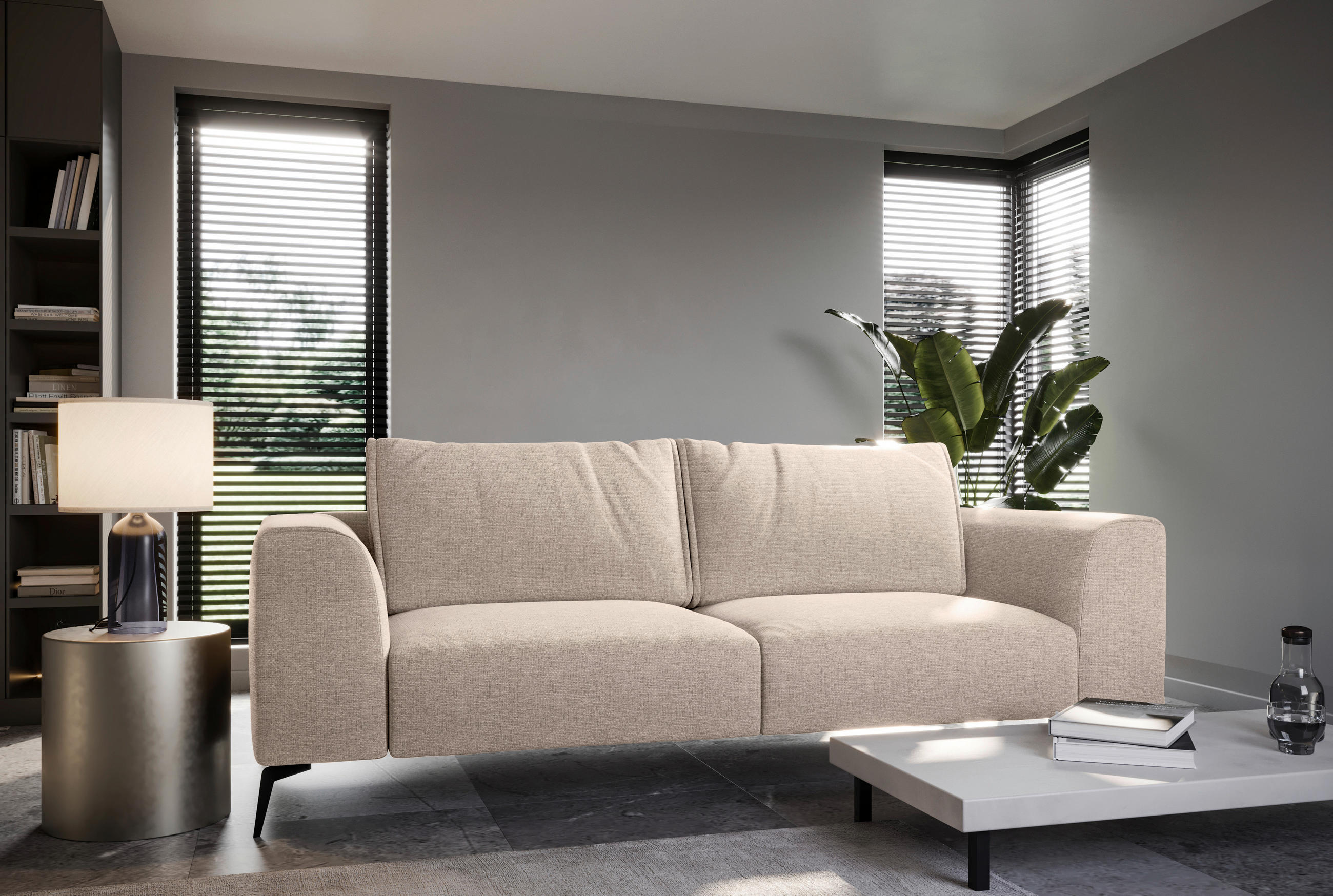 3-SITZER-SOFA beflockt Beige  - Beige/Schwarz, Design, Holz/Textil (246/87/88cm) - MID.YOU