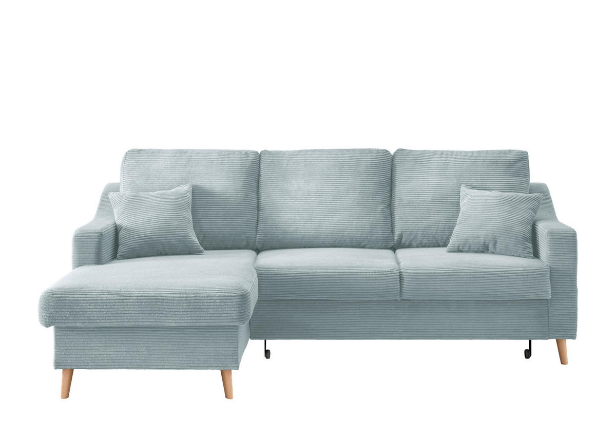 ECKSOFA Hellblau Cord  - Naturfarben/Hellblau, Design, Holz/Textil (150/228cm) - P & B